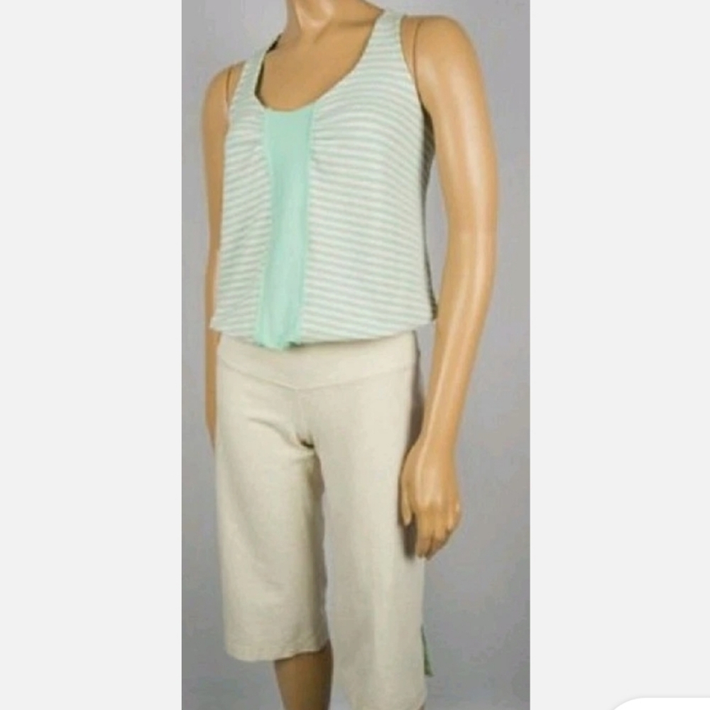 Sz 2 Lululemon Romp Her Romper Striped Mint Green and White Jumpsuit